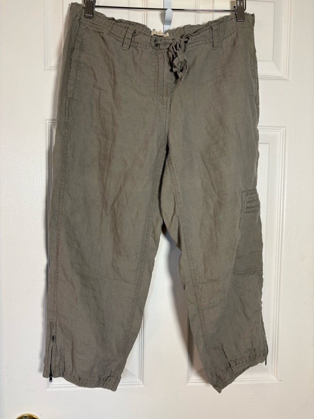 Eileen Fisher Olive Green Linen-Blend Cargo Drawstring Pants